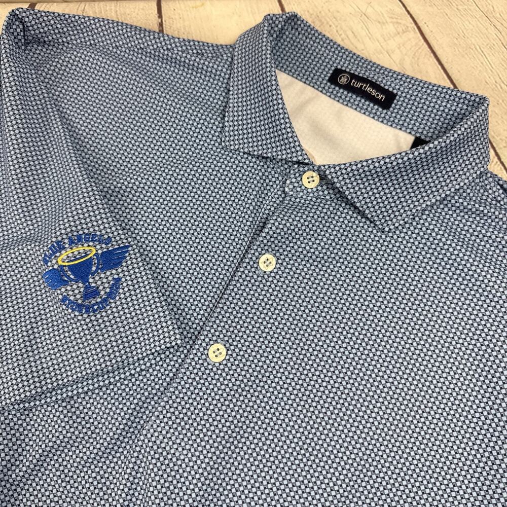 Turtleson Blue Angels Golf Polo Shirt Men Blue Diamond Pattern Large